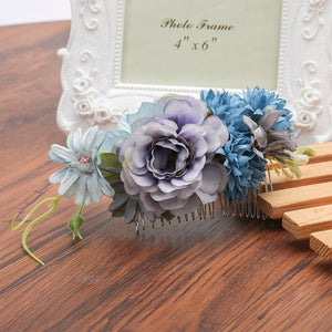 Peigne fleurs mariage bleue