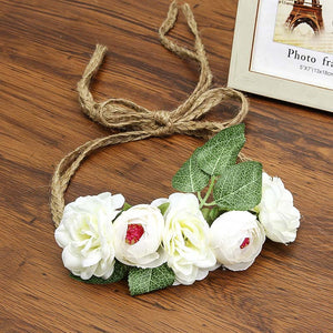 Headband fleurs roses blanches