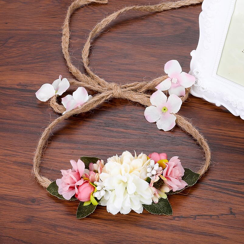 Headband cheveux fleurs blanches et roses