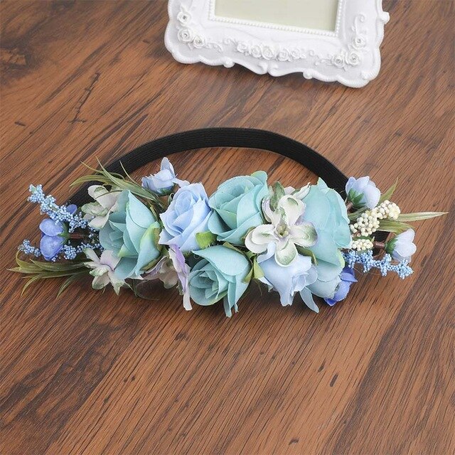 Headband fleurs cheveux bleues