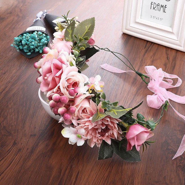 Couronne de fleurs mariage rose